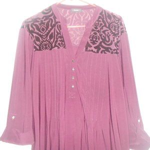 Burgundy Cuffed Sleeve Blouse with Sheer & Velvet